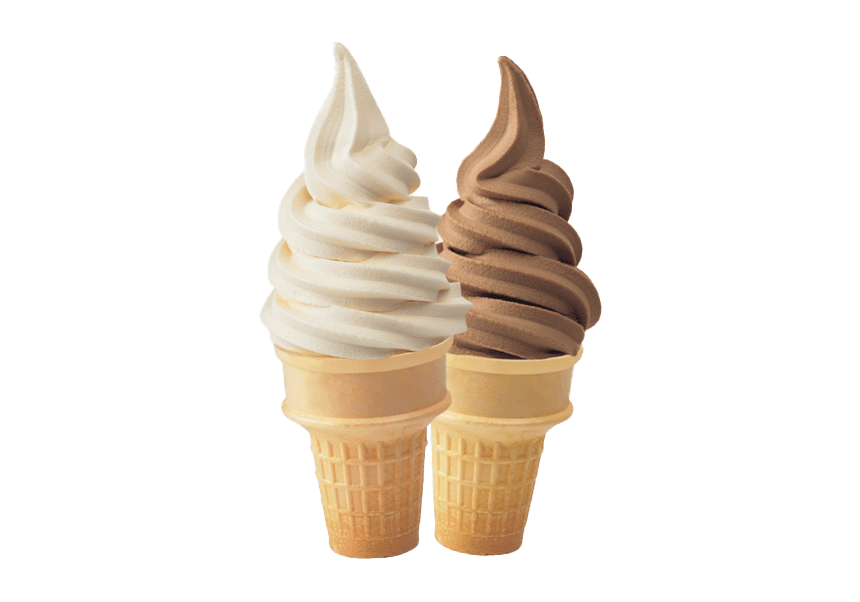 Vanilla and chocolate soft serve ice cream cones