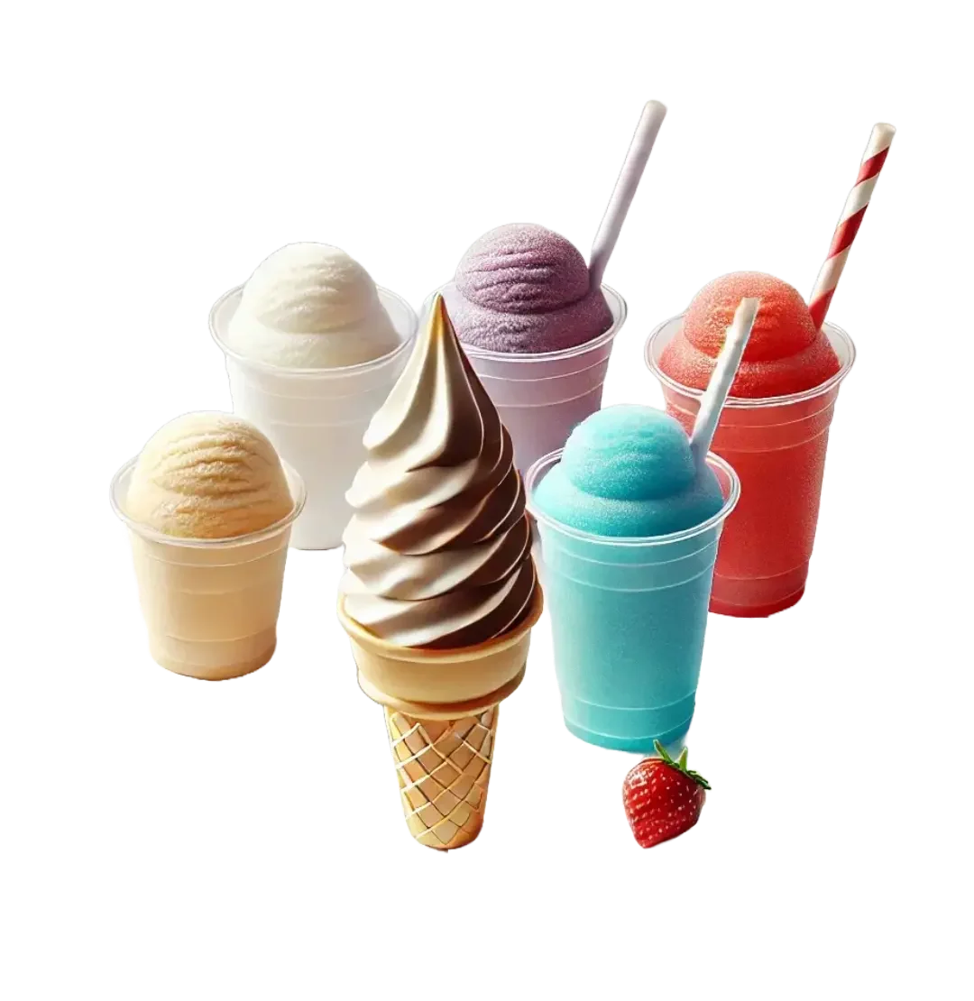 Assortment of ice cream and colorful slush drinks