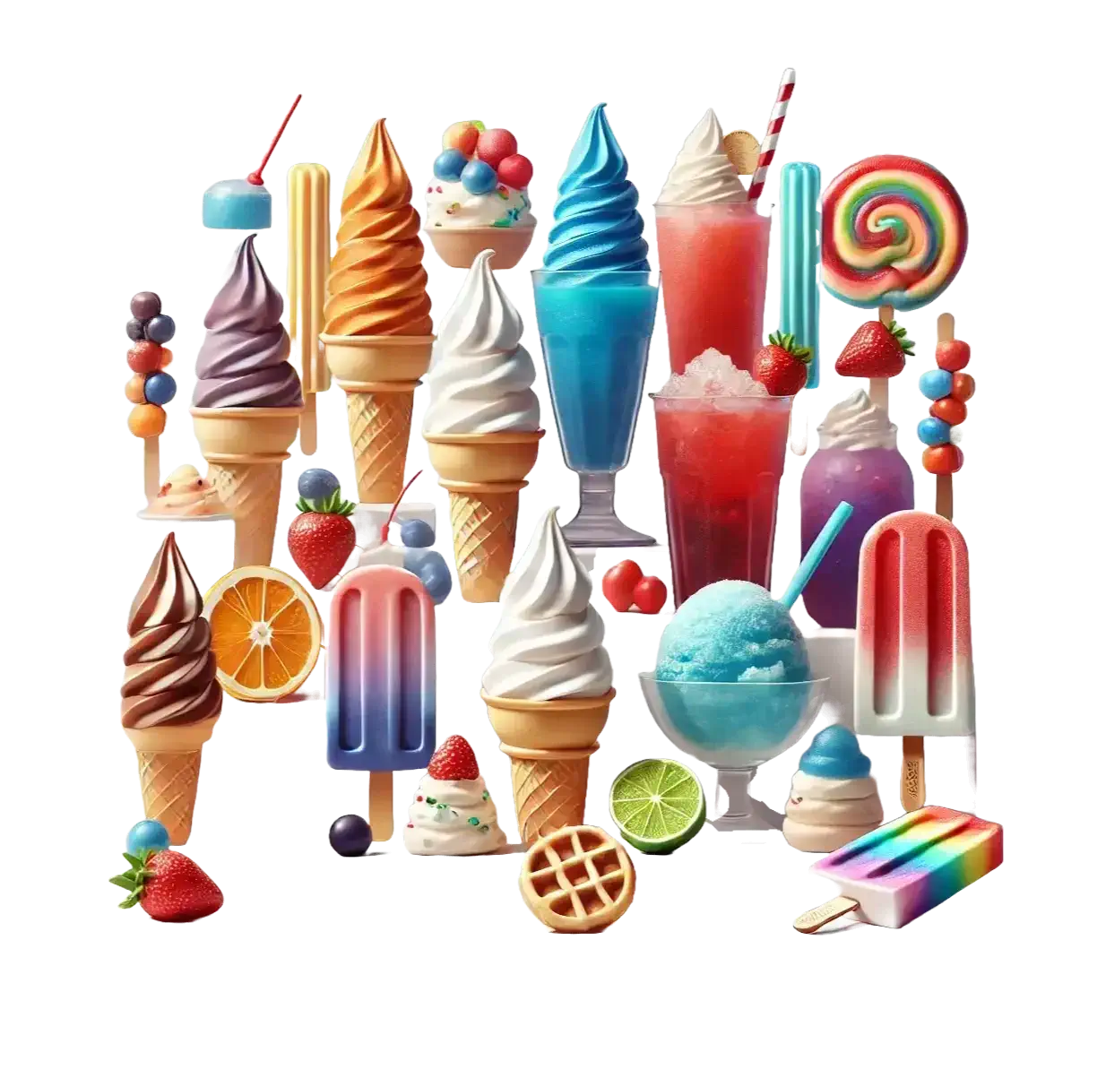 Assortment of ice creams, slushes, and desserts