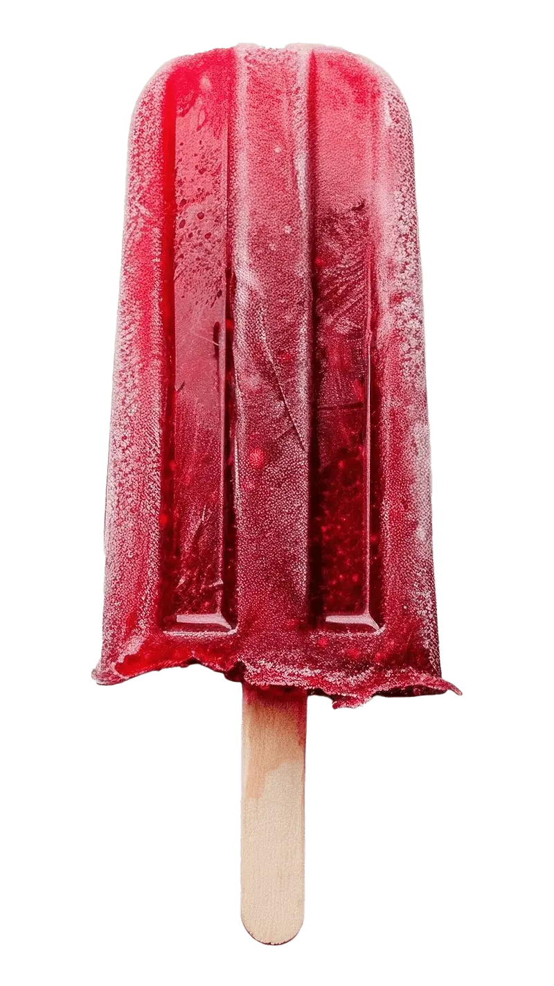 A red popsicle on a wooden stick