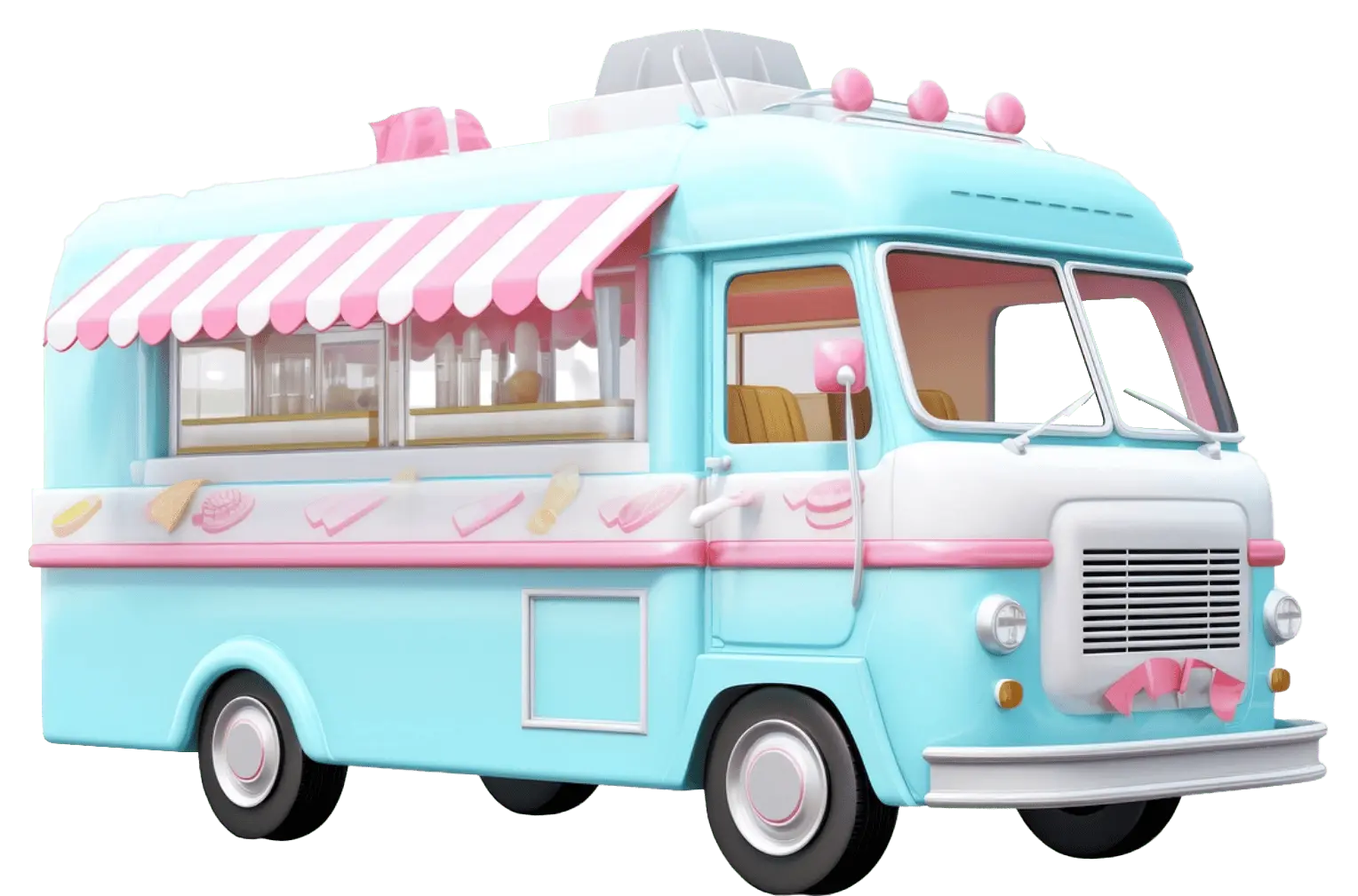 Blue and pink retro-style ice cream truck