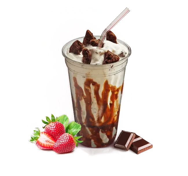 Chocolate milkshake with whipped cream and toppings