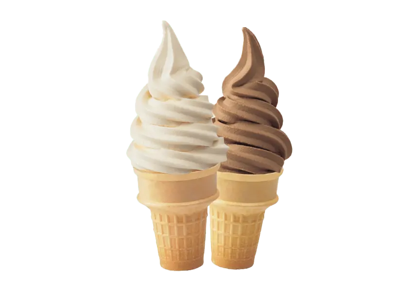 Vanilla and chocolate soft serve ice cream cones