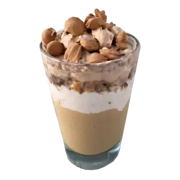 Peanut parfait with layers of ice cream and toppings