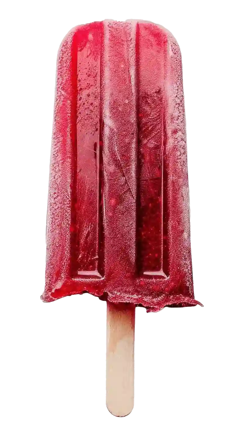 A red popsicle on a wooden stick