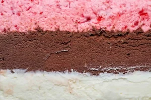 Neapolitan ice cream with chocolate, vanilla, and strawberry layers.